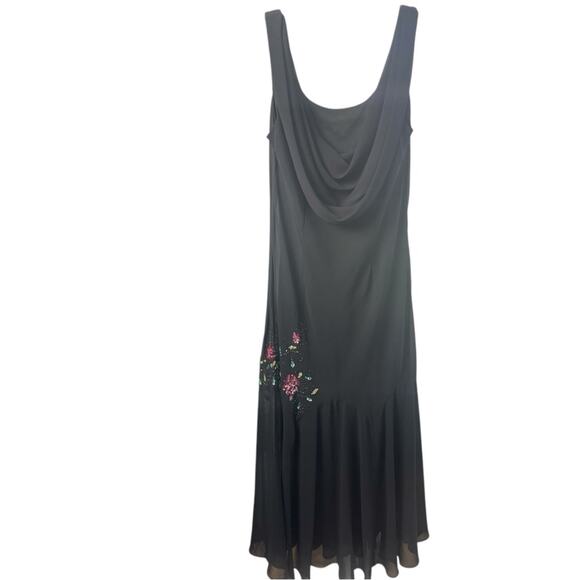 Xscape by Joanna Chen Elegant Vintage Black Maxi Dress, Beaded Floral Design, 10 - Picture 5 of 6